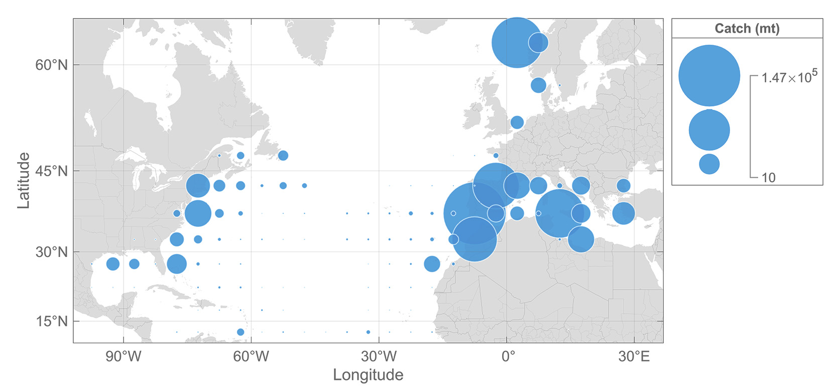 Atlantic bluefin tuna catch by location